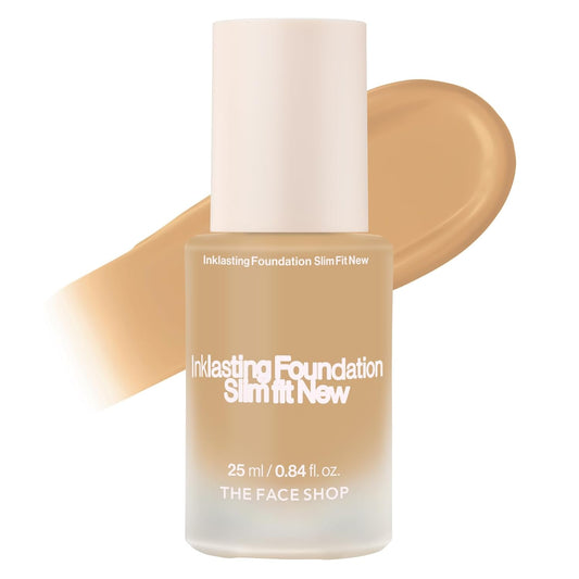 THE FACE SHOP Ink Lasting Liquid Foundation, Full Coverage, 72‑Hour Wear Semi‑Matte Finish, Makeup with Bakuchiol, W210 Warm Sand, 0.84 Fl. Oz.
