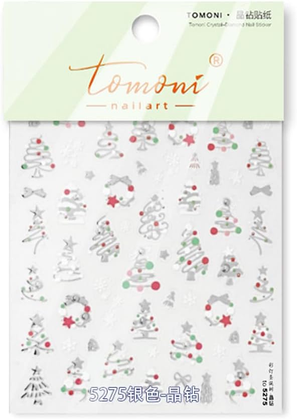 Christmas Nail Art Stickers 5D Embossed Christmas Tree with Colored Lights Designs Nail Stickers Wreath Bowknot Snowflake Nail Decals for Women Girls Winter Holiday Manicure DIY Nail Supplies 1 Sheet