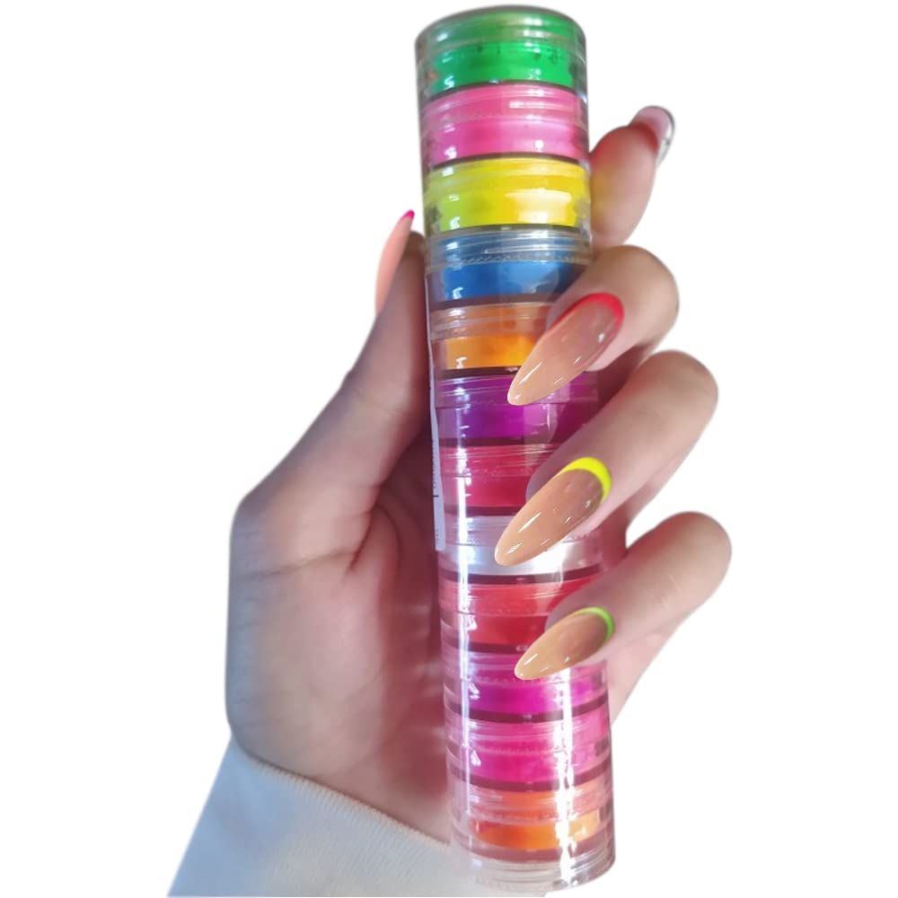 Neon Phosphor Pigment Powder Set Fluorescent Nail Glitter Eye Powder Manicure Decoration Nail Art Dust Pigment Paillettes