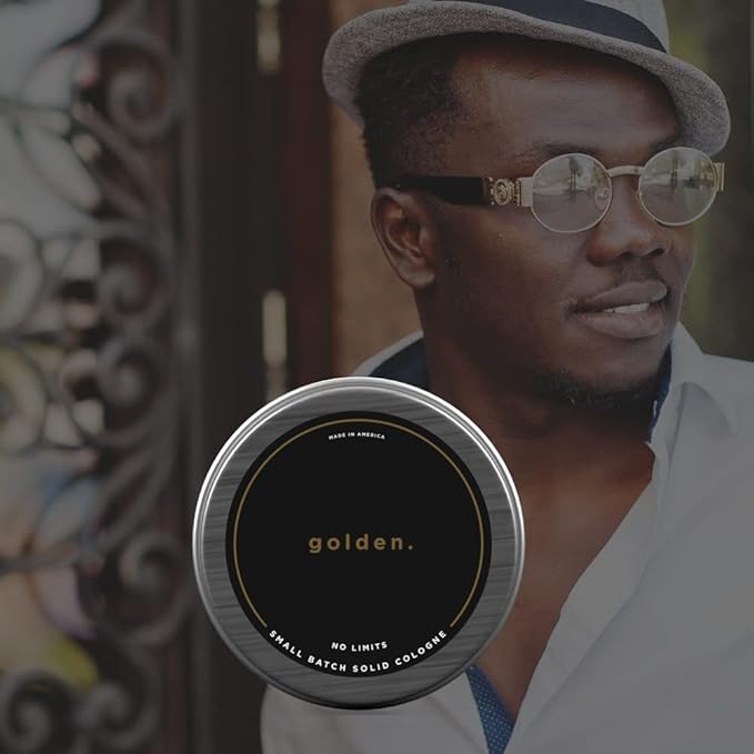 Golden Grooming Co. Solid Cologne - Travel-Sized Concentrated Balm - Solid Perfume with Subtler Scent and Long-Lasting Fragrance - For Men of Color - 1 oz Tin