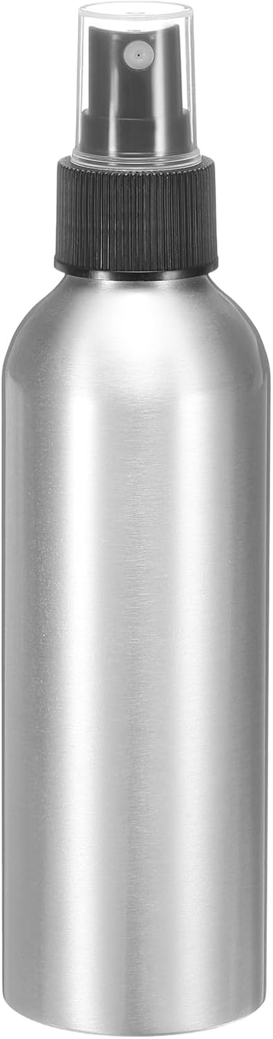 HARFINGTON Aluminum Fine Mist Spray Bottles 150ml/5oz Metal Small Liquid Alcohol Refillable Travel Container with Black Plastic Nozzle Cap for Perfume Skincare Cosmetic Storage Bottle