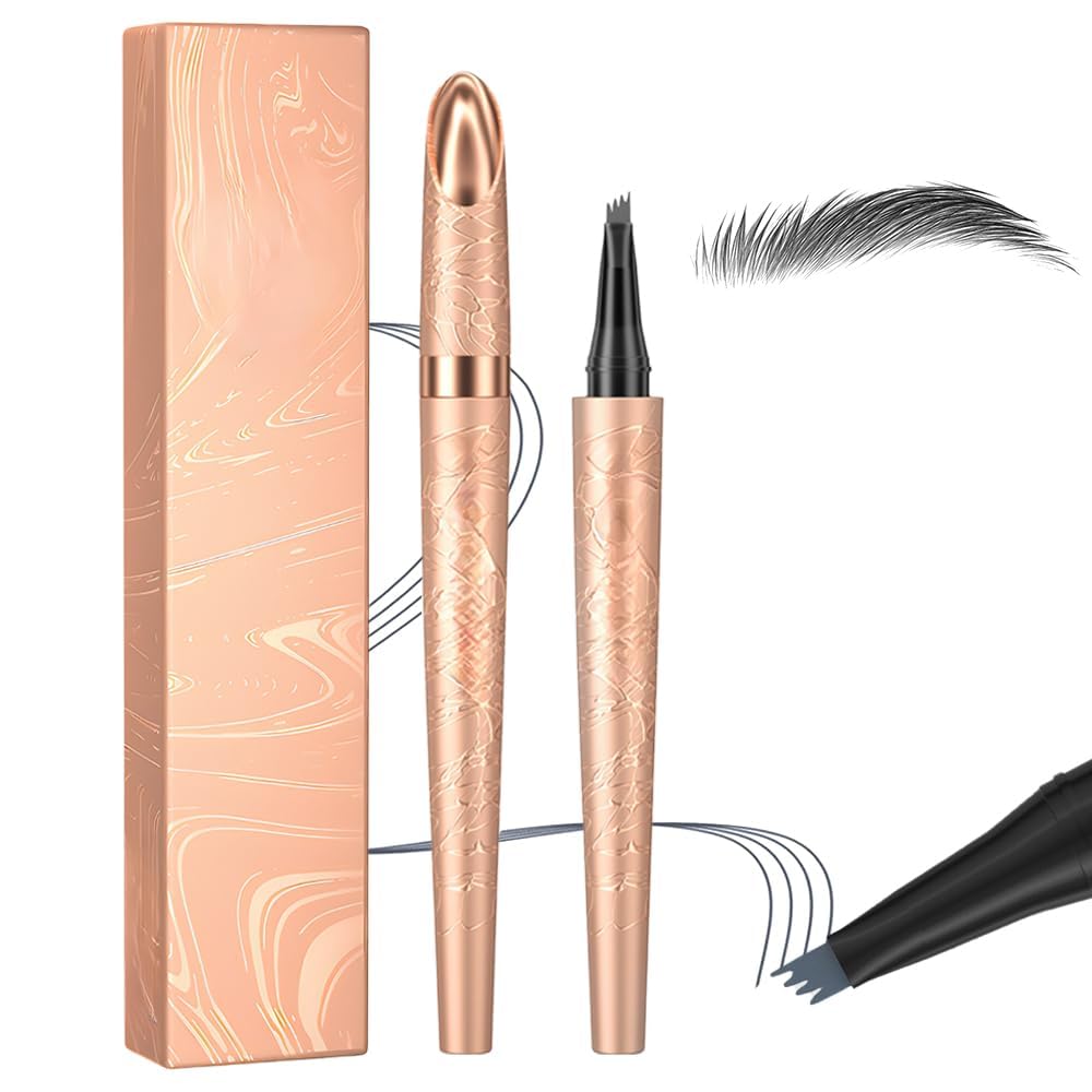 Microblading Eyebrow Pencil, 2025 New Waterproof Eyebrow Pencil, Premium Microblading Eyebrow Pen with 4 Tip, Long-Lasting Natural Magic Eyebrow Makeup Fine Stroke Eye Brow Pen for Women (Gray)