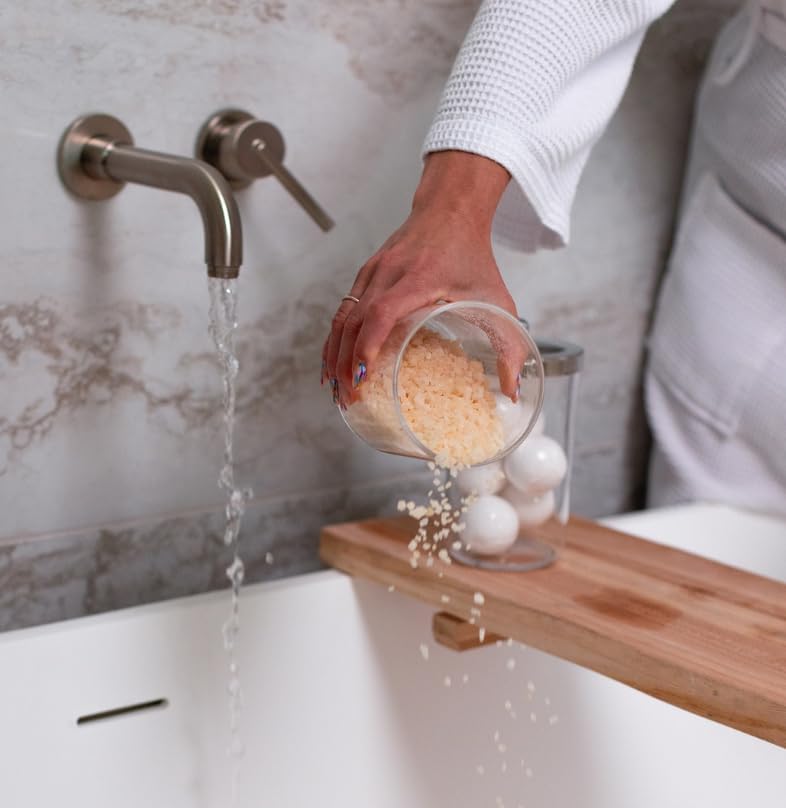 Huang Acrylic Chrome Lid Clear Cosmetic Container | Store Q-Tips, Cottonballs, Cotton Rounds | Perfect Counter Top or Shelf Storage | Small