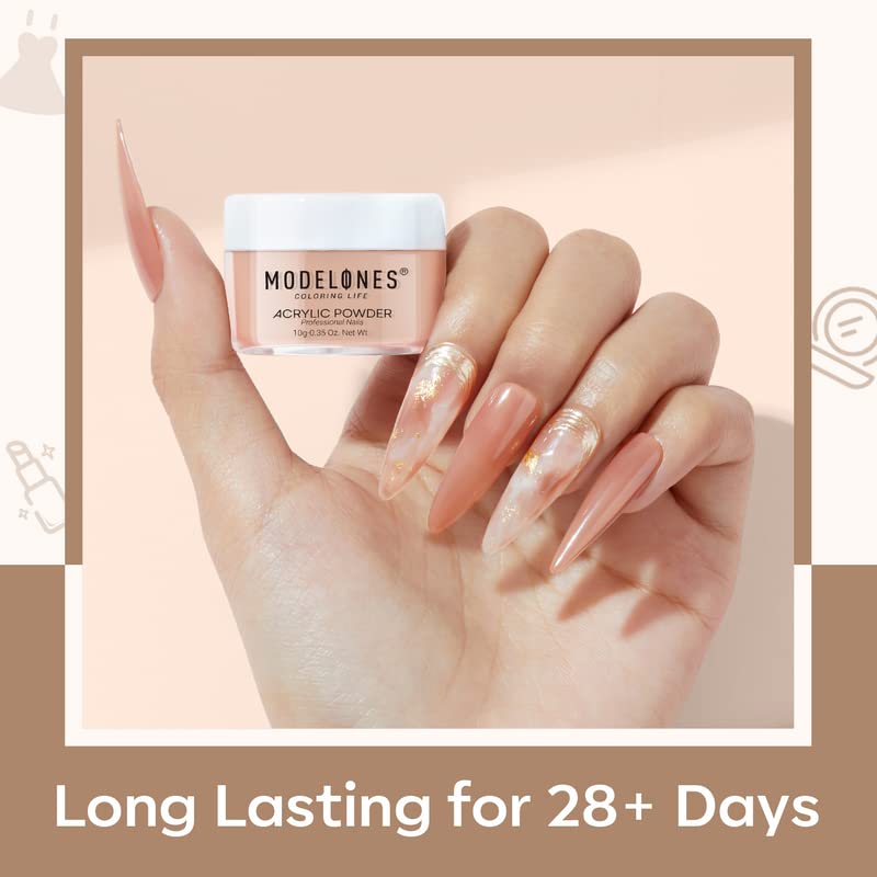 Modelones Acrylic Powder 6 Colors Acrylic Nail Powder Kit Skin Tones Brown Neutral Milky Daily Elegant Nail Acrylic Powder for 3D Acrylic Nail Art Nail Extension No Nail Lamp Needed