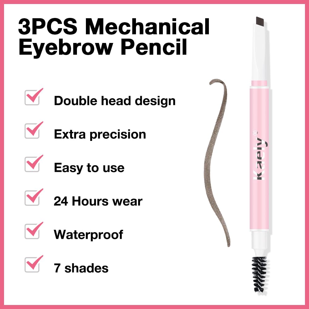 3Pcs Waterproof Eyebrow Pencil, Professional Makeup Micro Brow Pencil, Double-ended ultra-fine eyebrow pencil, Ultra-Fine Mechanical Pencil (3, 05#Medium Brown)