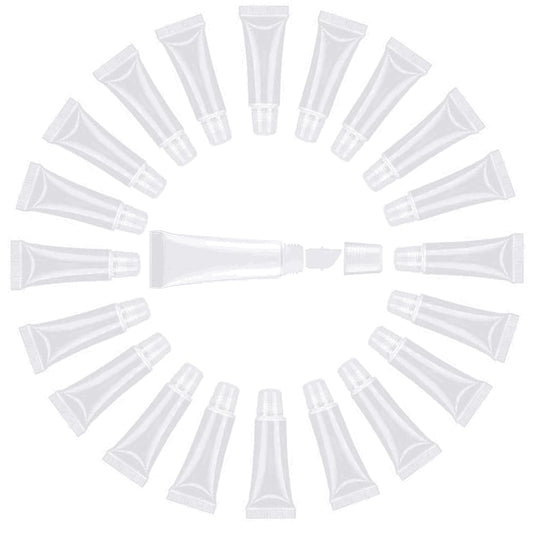 JIAKAI 10ml Mini Clear Refillable Empty Tubes Lip Gloss Balm Container，Soft Tubes Makeup Box，Shampoo Samples Empty Tubes with Screw Cover (20pcs)