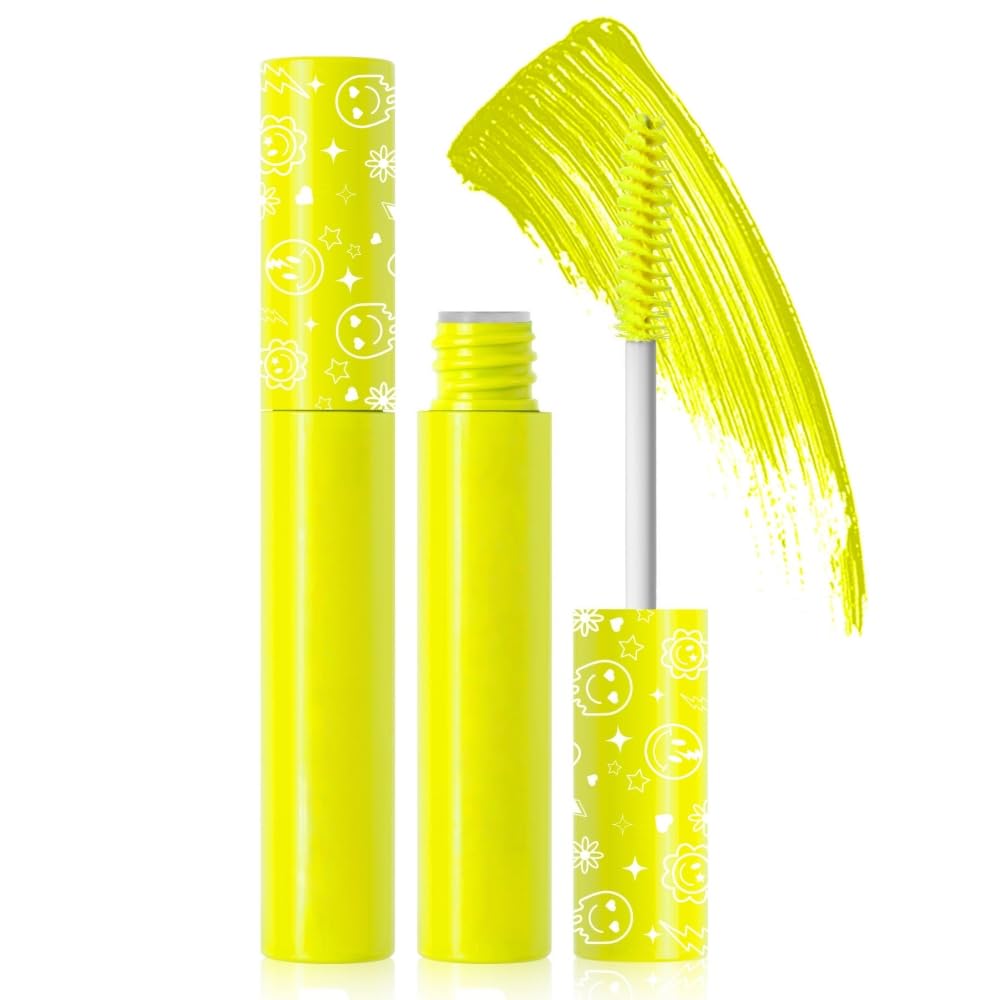 6 Colors Fluorescent Mascara, Glow Colored Mascara, Parties, Weddings, Stage Use, Party Night, Halloween Christmas Parties, High Pigmented, Apply to Eyelashes/Eyebrows/Hair (Yellow)