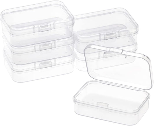 ISKYBOB 6 Packs Rectangle Small Clear Plastic Storage Containers Box Case with Hinged Lid Crafts Organizer for Crayons, Bobby Pin, Beads (2.6 x 1.8in)
