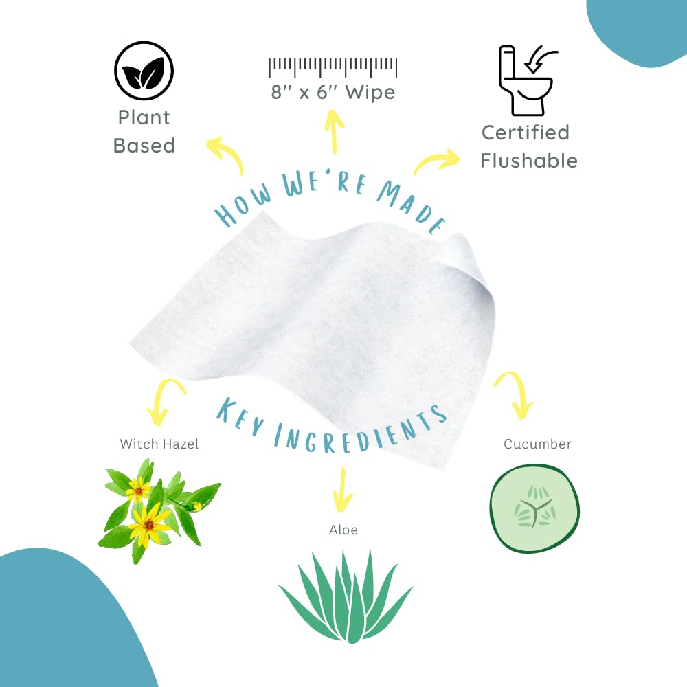 Stall Mates Wipes Witch Hazel: Flushable Wipes | Individually Wrapped | Travel Friendly | Soothing Witch Hazel | Unscented with Cucumber, Aloe and Chamomile | (30 on-the-go singles)