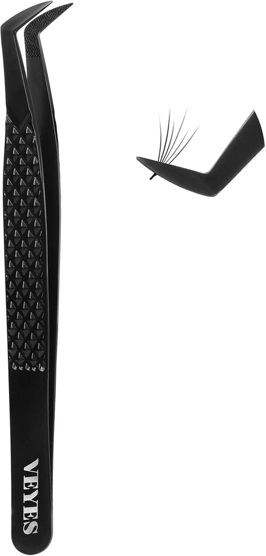 VEYES INC Lash Tweezers for Eyelash Extensions,High Precision Tweezers for Individual Classic and Volume Lash,Stainless Steel Tweezers-90 Degree
