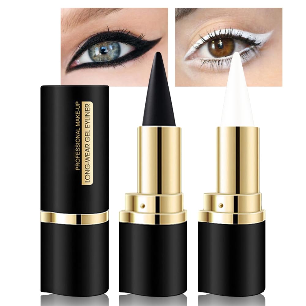 Kaely 2Pcs Black White Gel Eyeliner Pencils Set,Waterproof Eye Liner Pen,Cat Eye Stencil Cat Face Makeup,Eye Black Eyeshadow Palette Stick,Gothic Halloween Makeup,delineador de ojos contra el agua