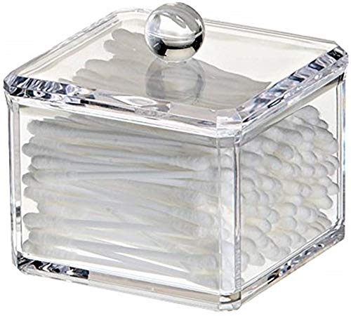 Square Acrylic Cotton Ball Pads Gauze Swab Holder Organizer Q-tip Dispenser Storage Canister Bathroom Container Flossers Box Case (3.5 x 3.5 x 3 inches, Single Tier, Transparent)