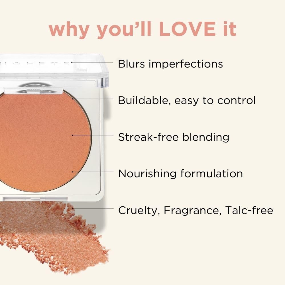HALEYS Re-pop Smoothing Powder Blush (Tan Lines) - Pigmented, Easy Blending, Longwear, Buildable, Talc-Free, V + CF