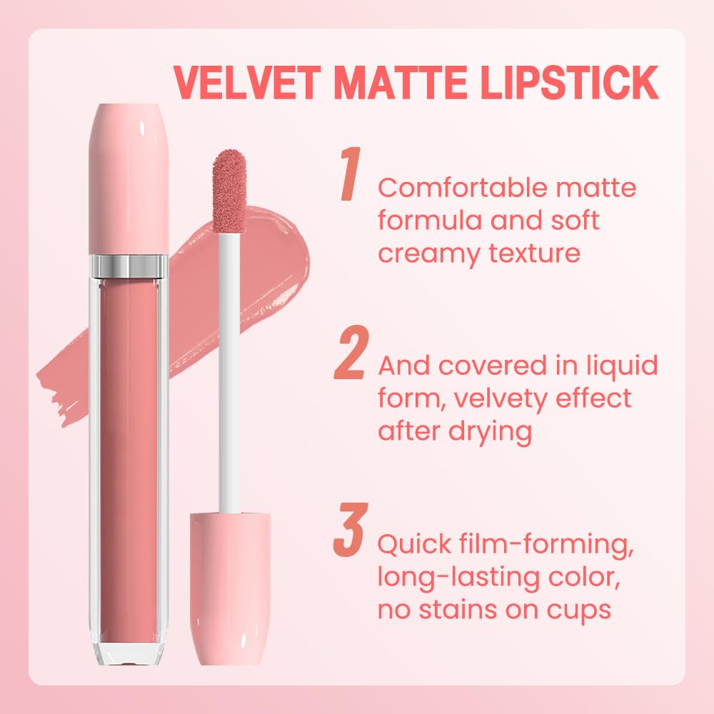 BINGBRUSH Super Matte Longwear No-Budge Stay On Smudge Proof Liquid Lipstick Long Lasting Makeup for Women,Highly Pigmented Color and Instant Shine, Cheeky