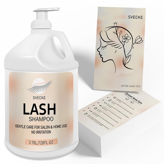 Eyelash Shampoo, 128 fl.oz/3.78L, with 50 Lash Extension Aftercare Cards, Foaming Cleanser for Professional Salon and Home Use