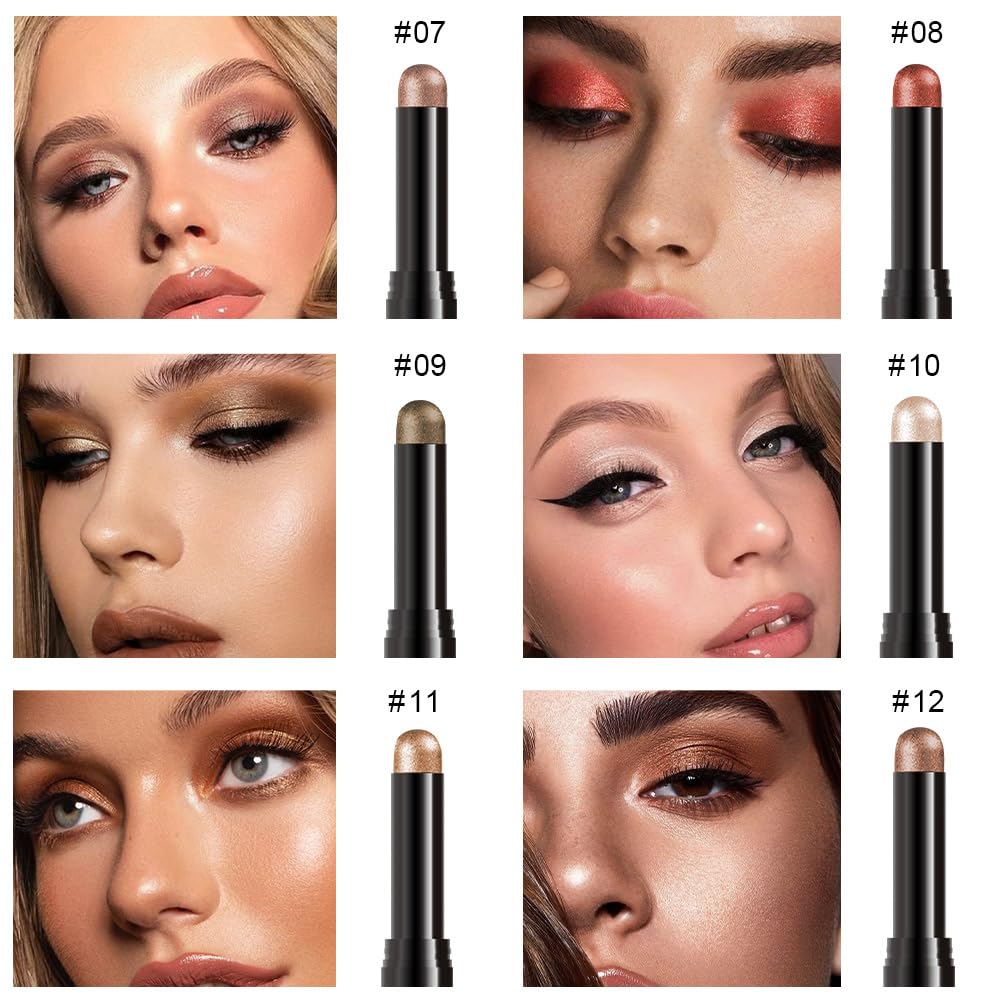 6Pcs Cream Eye Shadow Sticks Makeup for Women, Nuetral Nude Red Metallic Dark Kakhi Green Beige Brown Rosy Brown Shimmer Matte Eye Shadow Brightener Stick for Eyes, Waterproof Eyeshadow Pencil Set02