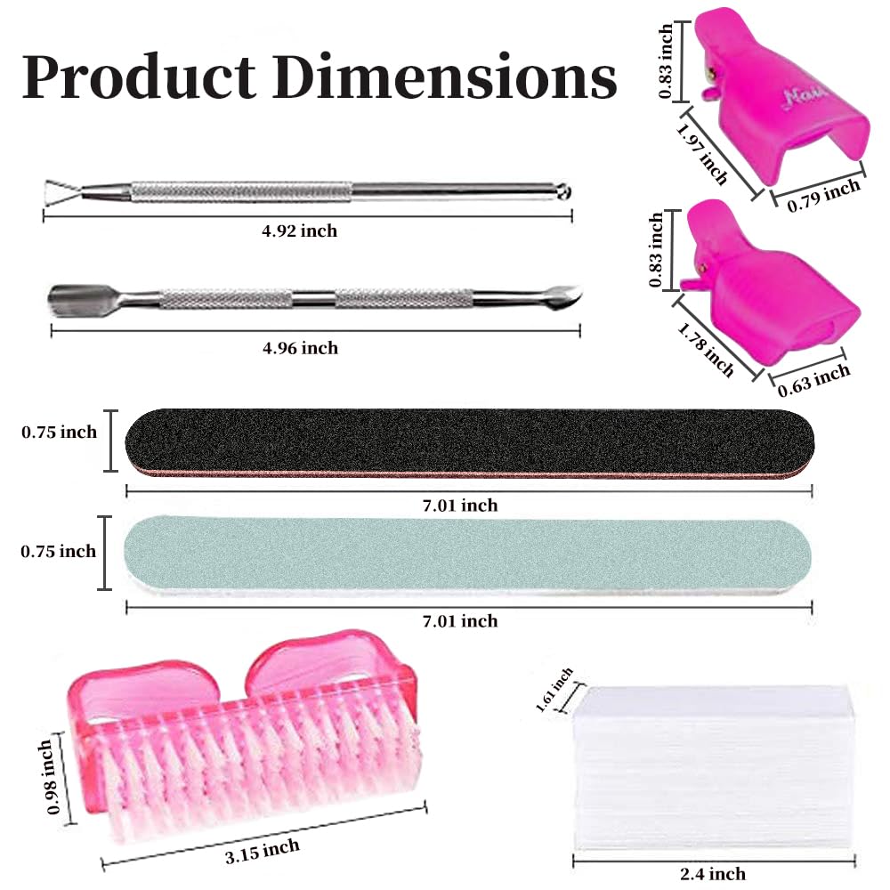 Acrylic Gel Nail Art Polish Remover Kit Soak off for Nails, Keepzi 10 Pcs Fingernail Clips to Remove Gel Polishing and Dip Powder for Press on Nails, 540Pcs Acetone Lint Free Remover Wipes - Hot Pink