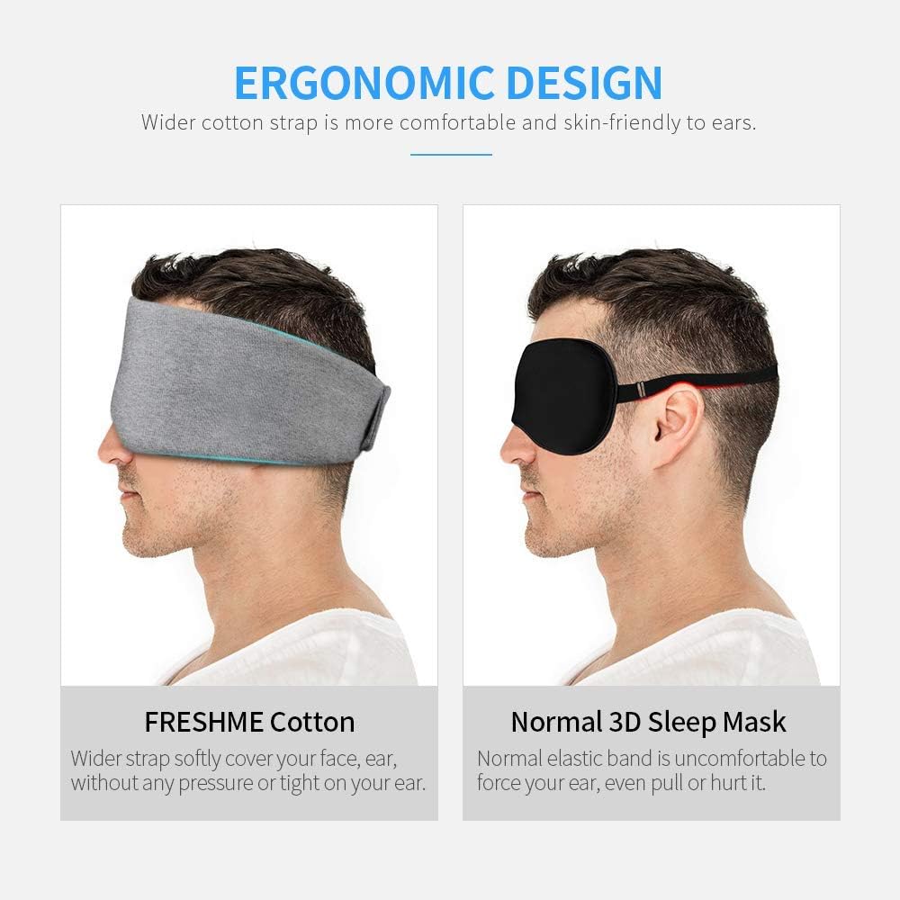 FRESHME Cotton Sleep Eye Mask for Men - Upgrade Design Blackout Side Sleeper Eyes Cover for Night Sleeping, Large Size Wide Soft Travel Airplane Blindfold with Adjustable Velcro Strap for Work Nap