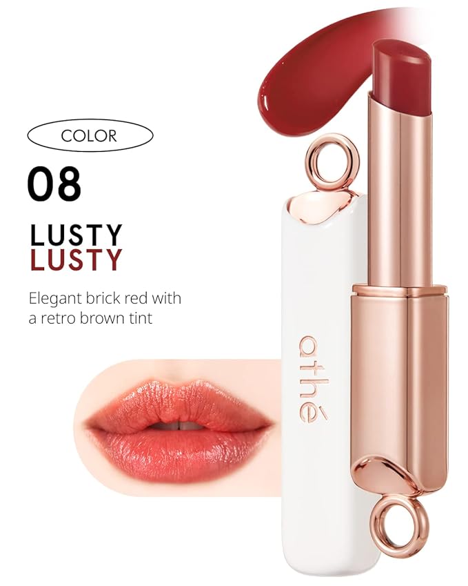 ATHÉ Authentic Lip Balm 08 LUSTY (Tinted), Lightweight Wear & Plumping Lips without Stickiness, Moisturizing & Nourishing Plant-Based Vegan Chapstick for Dry, Petrolatum Free, Cruelty-Free