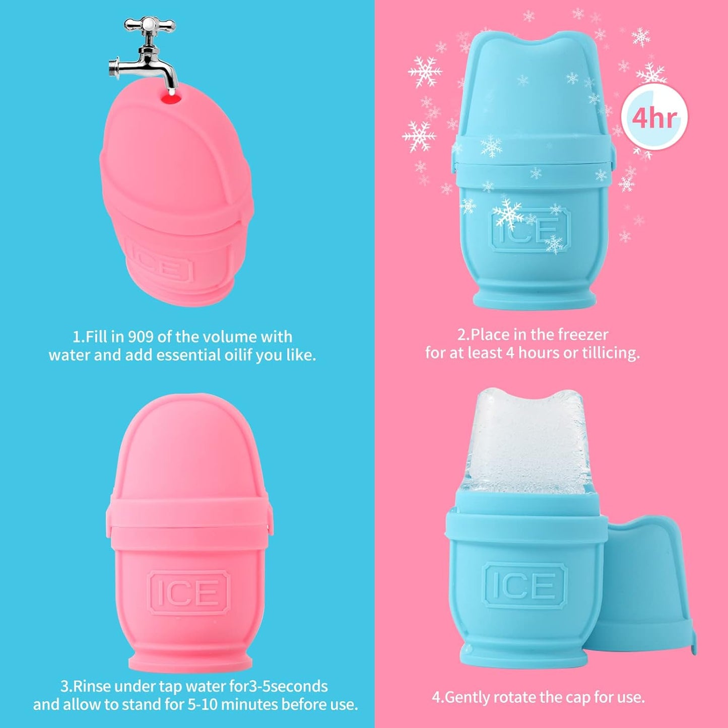 2 Packs Face and Body Ice Roller, Silicone Ice Cube for Puffiness, Pain Relief, Cold Therapy Ice Cup Molds Massage Tool