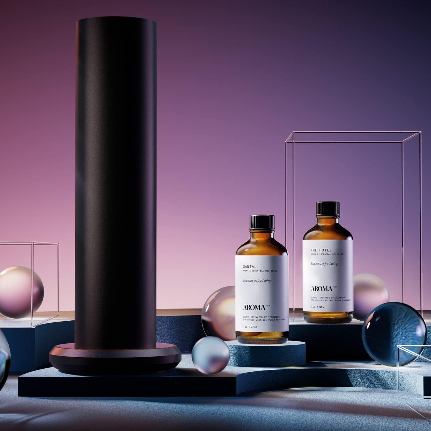 AromaTech Santal & The Hotel Set | Gift Set of Aroma Diffuser Essential Oils Blend of Santal Cardamom, Papyrus, Musk | The Hotel Peach, Red Rose, Pine - 120 Milliliter