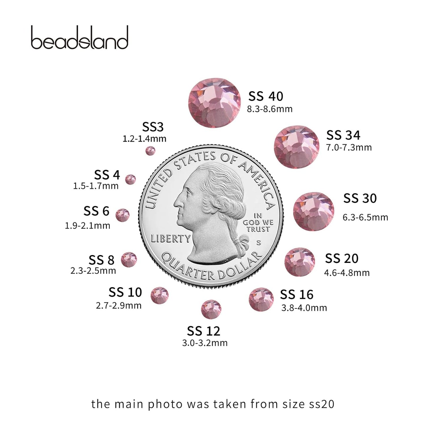 beadsland Flat Back Crystal Rhinestones Round Gems for Nail Art and Craft Glue Fix,Light Purple (6.4-6.6mm) SS30/288pcs