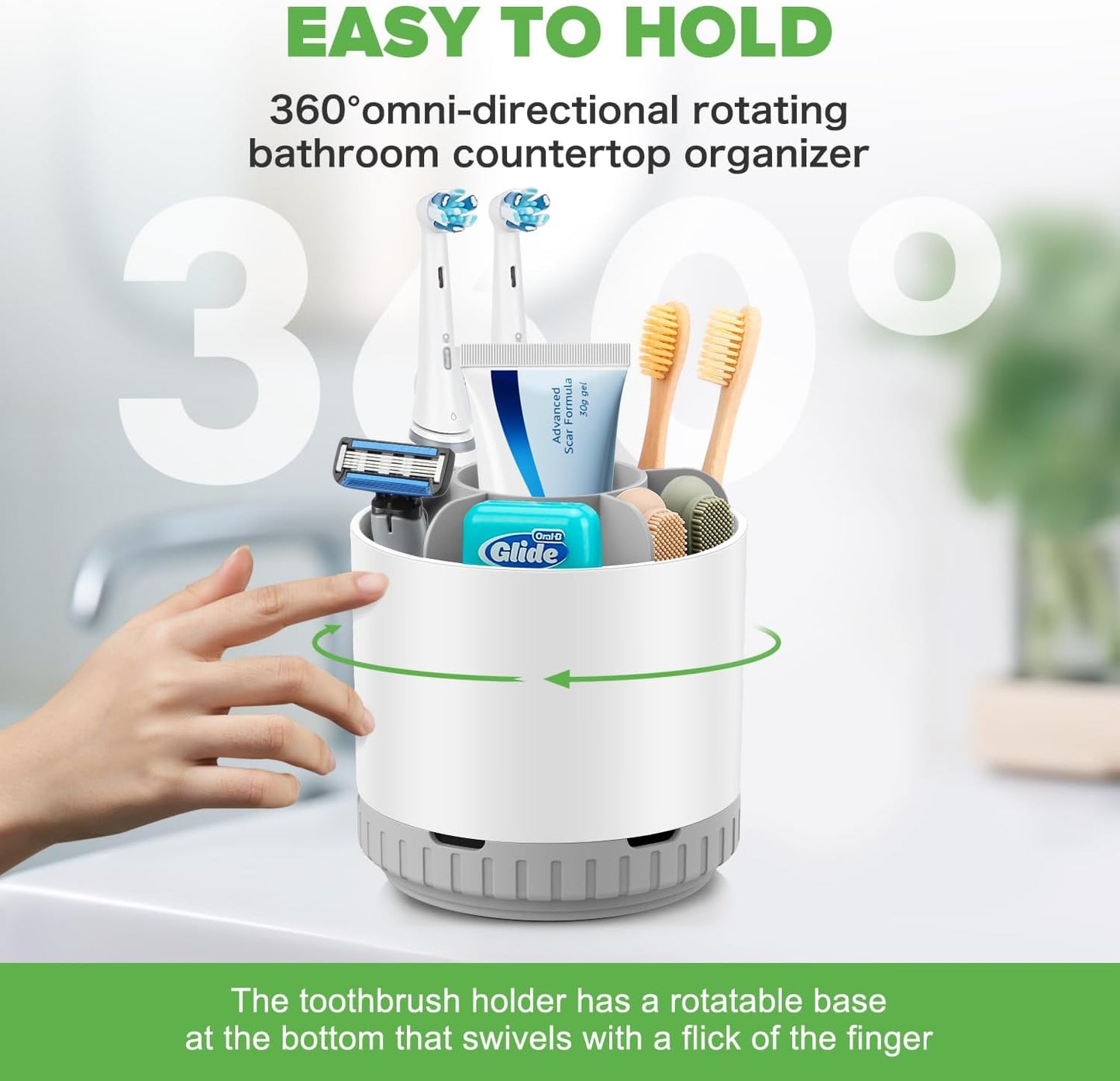Toothbrush Holders for Bathrooms - White Rotating Kids Electric Toothbrush and Toothpaste Holder, Detachable 6 Slots Tooth Brush Organizer Bathroom Countertop Storage