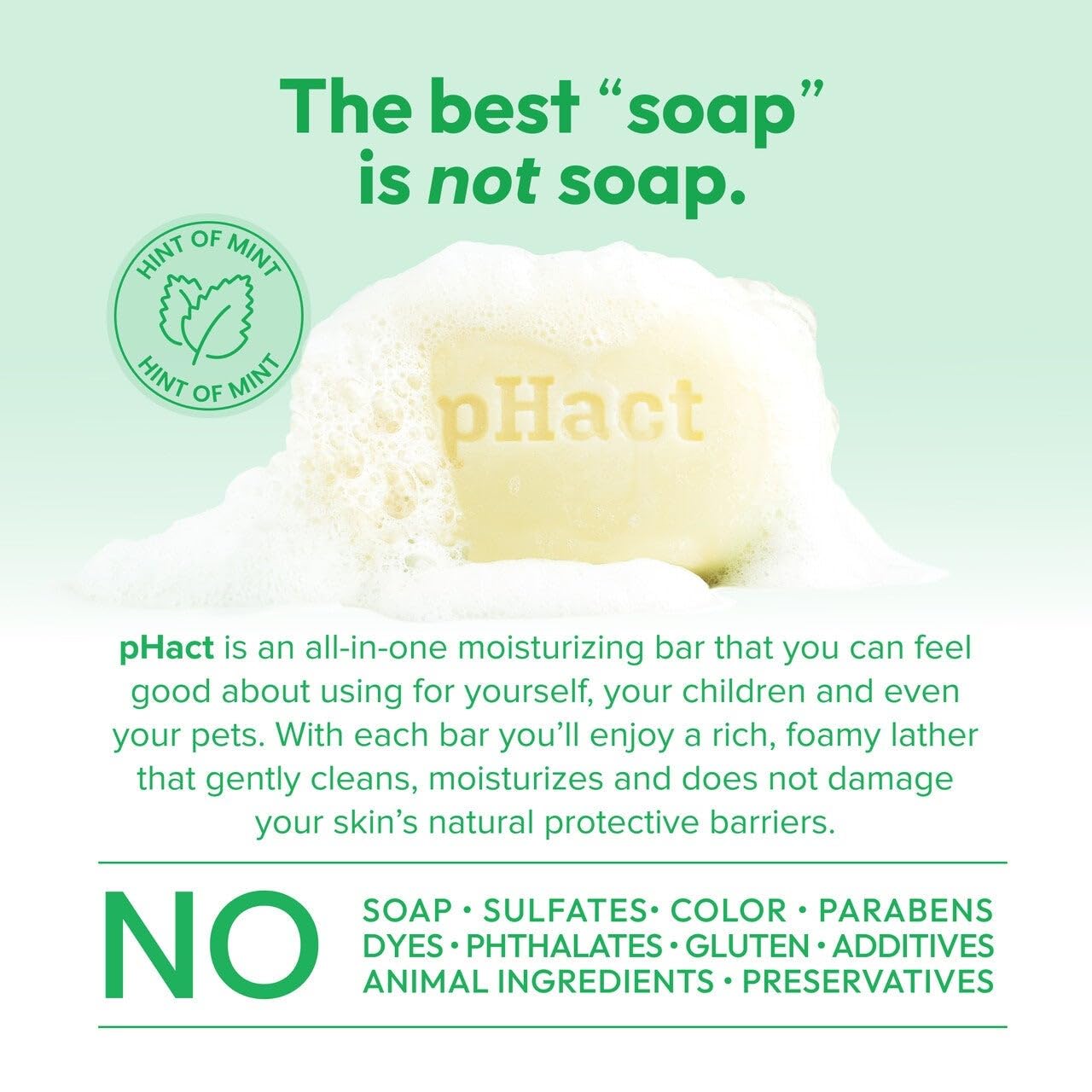 ANDREW LESSMAN pHact Moisture-Rich, Soap-Free Cleansing Bar Hint of Mint. Natural Skin pH. All Skin Types - Even Sensitive Skin. Hypoallergenic. Dermatologist Tested. 12 Pack 4.25 oz each