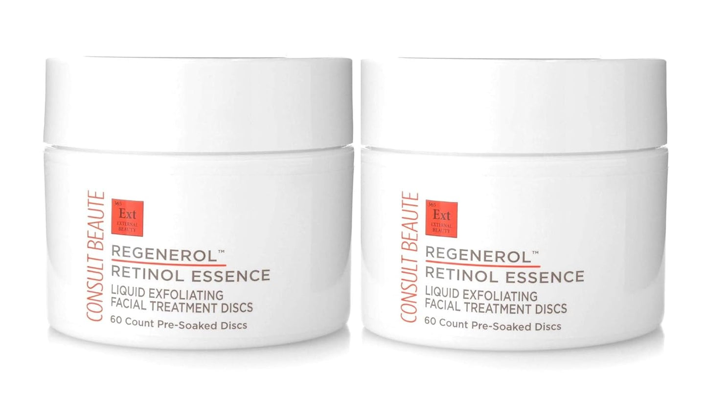 Consult Beaute - Regenerol - Retinol Exfoliating Facial Treatment Pads - Micro Exfoliation for Face - Smoother, Glowing Skin - 60 Disposable Wipes (2Pack)