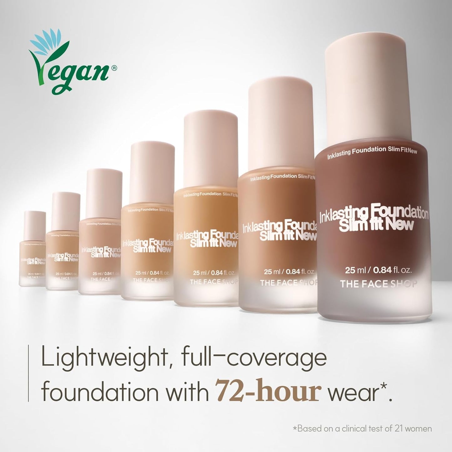 THE FACE SHOP Ink Lasting Liquid Foundation, Full Coverage, 72‑Hour Wear Semi‑Matte Finish, Makeup with Bakuchiol, N310 Almond, 0.84 Fl. Oz.