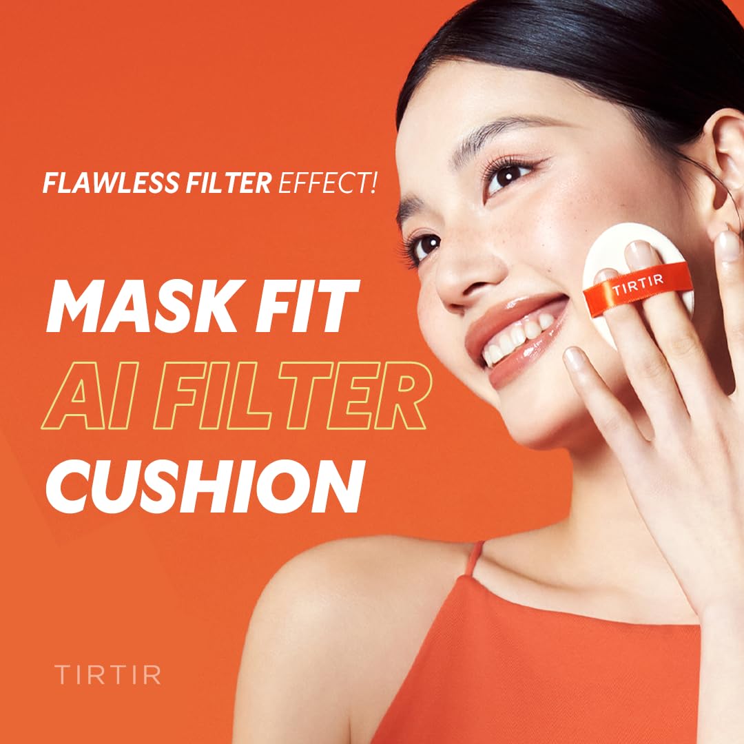TIRTIR Mask Fit Ai Filter Cushion Foundation | AI-Like Semi-Matte Finish - Up to 72-Hour Medium to Full Coverage Korean BB Cushion Make up Beauty, #10C Shell, 0.63 Fl Oz