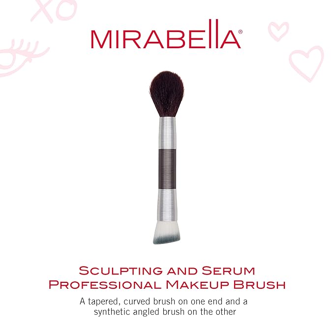 Mirabella Perfecting & Sculpting Duo Foundation Brush, Professional Makeup Brush Collection, Cruelty-Free Synthetic Bristle Brush, Hand-Sculpted Brushed Aluminum Handle Blending Brush for Makeup