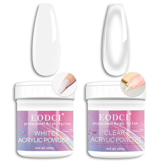 2Pcs 4oz White/Clear Acrylic Powder, Large Capacity Professional Acrylic Nail Powder Polymer for 3D French Nail Manicure Extension Nail Carving Acrylic Powder