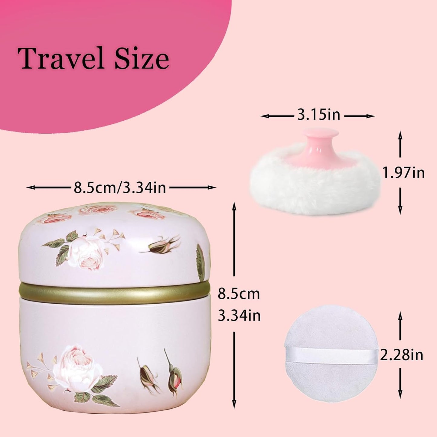 SHIMIDO Body Powder Puff and Container, 3.15" Portable Empty Body Powder Container for Baby Women's Loose Dusting Powder, Powder Case Box with Lids for Bath, Travel and Home Use (Old time)