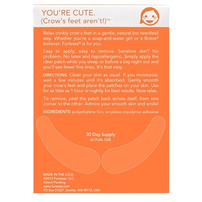 Furlesse Crows Wrinkle Patches, Overnight Eye Patches for Wrinkles and Crow’s Feet Lines, Non-invasive Anti-Wrinkle Patches, Anti-aging Skincare, 60 Patches, 30-Day Use