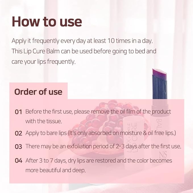 NATURAL SHINE NS BEAUTY Lux Triple Lip CURE Glossy Balm HERA (Pink Red) | Chapstick Hydration and Exfoliator | Overnight Lip Treatment Care Deep Nourishing for Dry Cracked Chapped Lips (0.17oz)