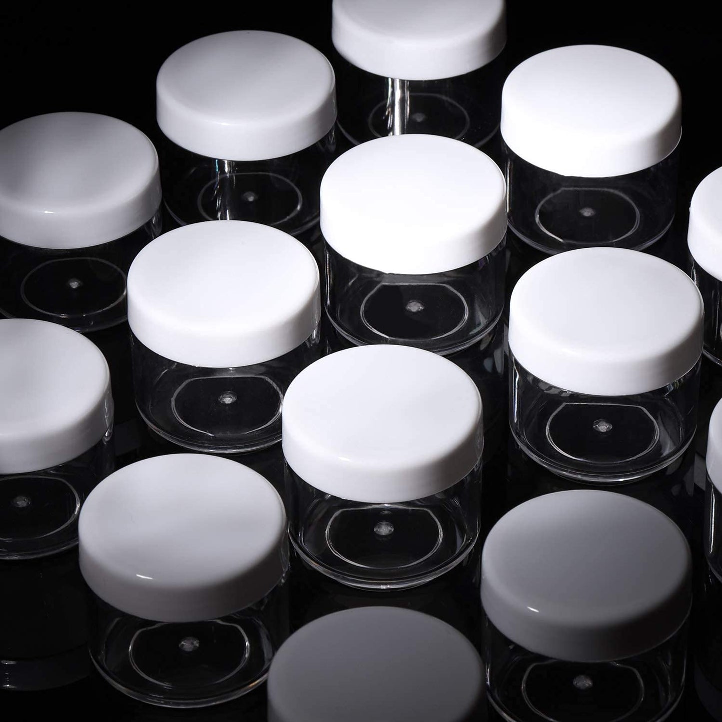 Refillable Cosmetic Sample Jars - 100 Pack 20g (0.7oz) White Small Travel Containers with Lids + 10 Mini Makeup Spatulas - BPA Free