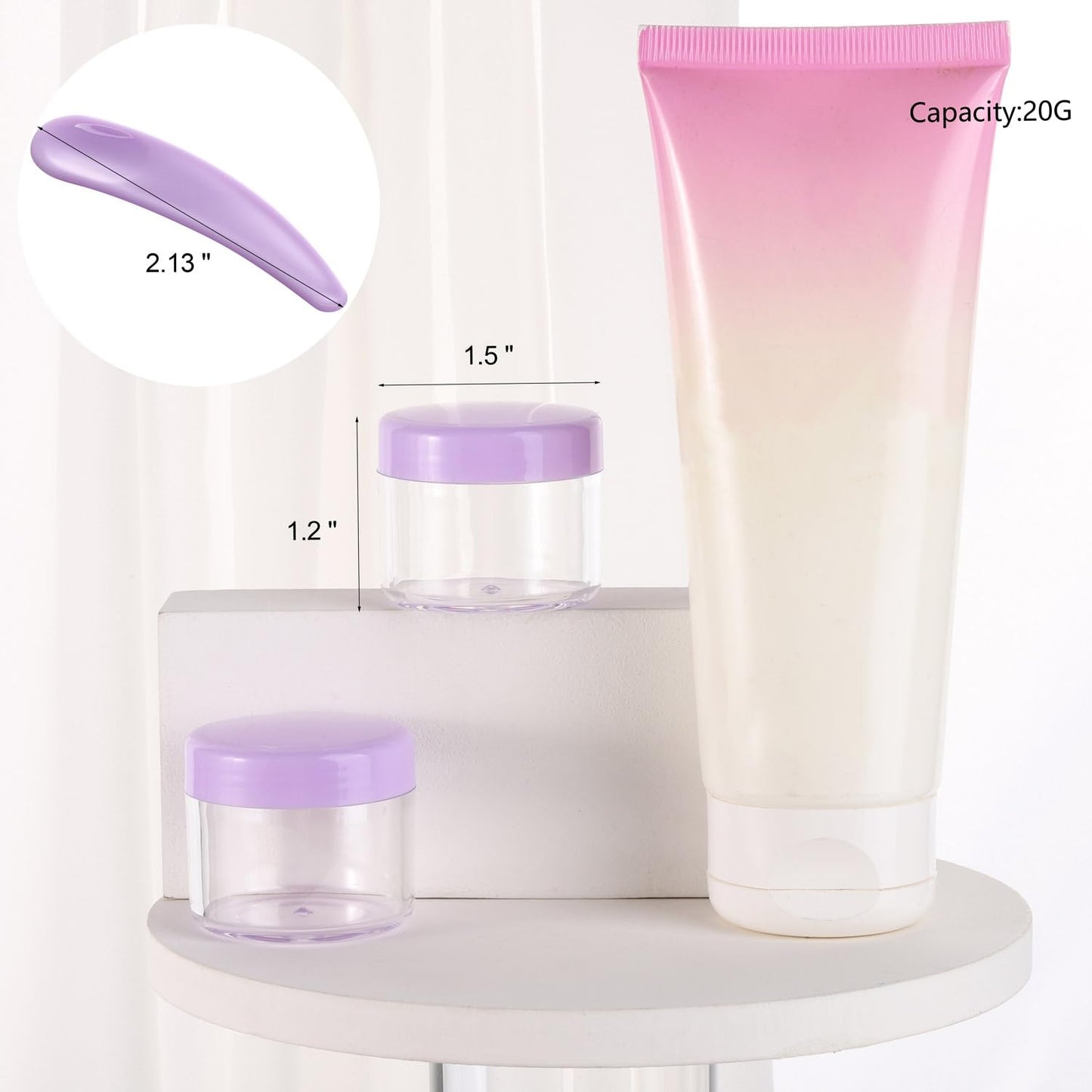 Refillable Cosmetic Sample Jars - 100 Pack 20g (0.7oz) Milti Color Small Travel Containers with Lids + 10 Mini Makeup Spatulas - BPA Free