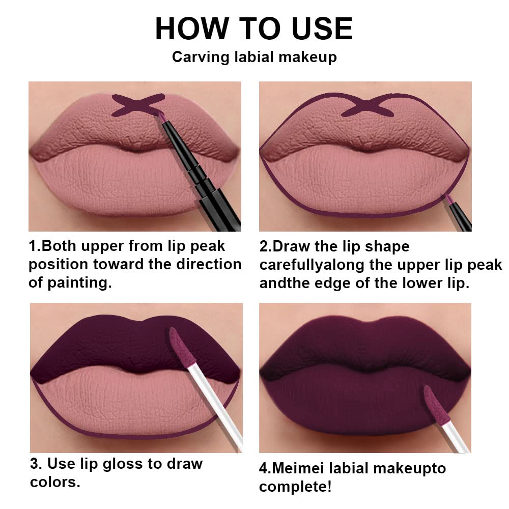 evpct 3Pcs Dark Plum Purple Rose Dark red Matte Lip Liner Pencil and Liquid Lipstick Sets for Women Long Lasting Waterproof, 24 Hour Lipstick Lip Stick/Gloss Set labiales mate 24 horas originales, 01