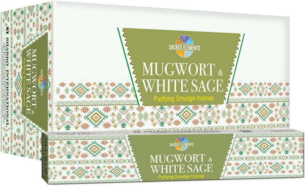 White Sage Incense with Mugwort- Natural Mugwort Magic Herb to Soothe Nerves & Improve Mood | Sage Incense Sticks for Cleansing | Thoughtful Gift for Loved Ones (12 Packs, 100+ Sticks)