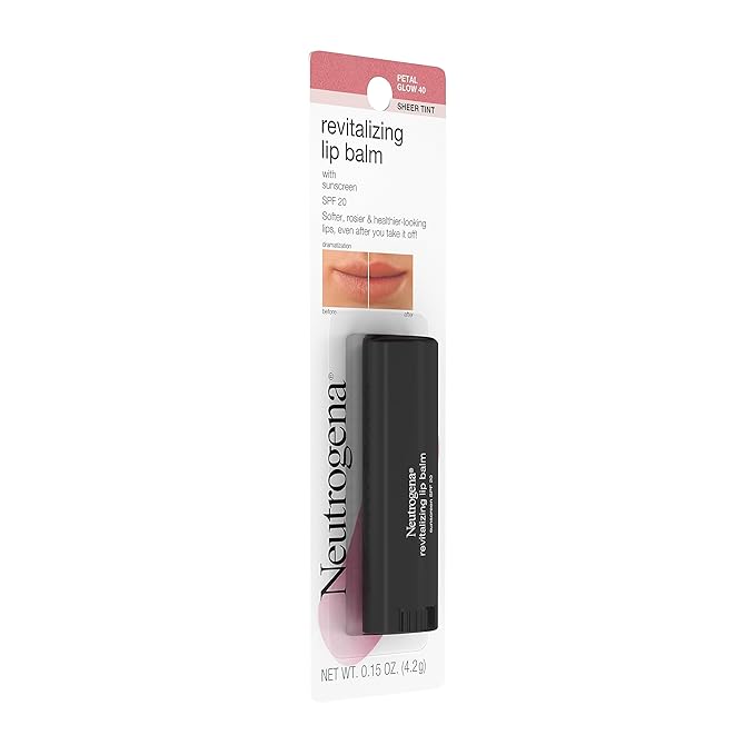 Neutrogena Revitalizing and Moisturizing Tinted Lip Balm with Sun Protective Broad Spectrum SPF 20 Sunscreen, Lip Soothing Balm with a Sheer Tint in Color Petal Glow 40, 15 oz (Pack of 2)