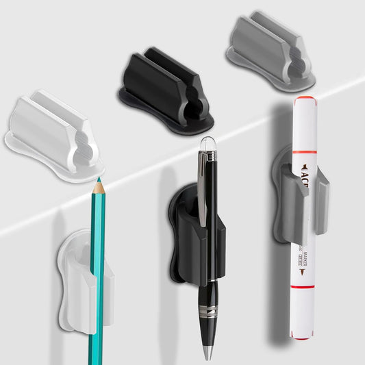 Adhesive Pen Holder for Wall Pencil Holder for Desk Organizer, 6Pack Silicone Pen Holders for Clipboard, Marker Holder Sticky Pen Holder for Desk Accessories, Office Supplies (2black+2white+2grey)