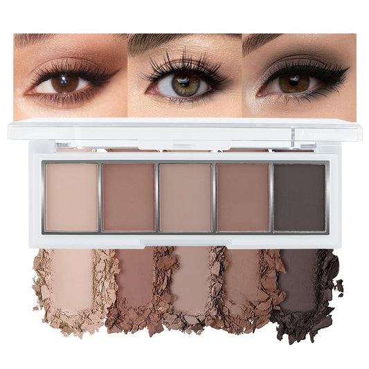 5 Colors Matte Eyeshadow Makeup Palette, 5 Natural Neutral Nude Brown Cool-Toned Nude Taupe Eyeshadow, Looks for Brown Eyes Women Finish Long Wearing Waterproof Professional Eye Makeup 06#