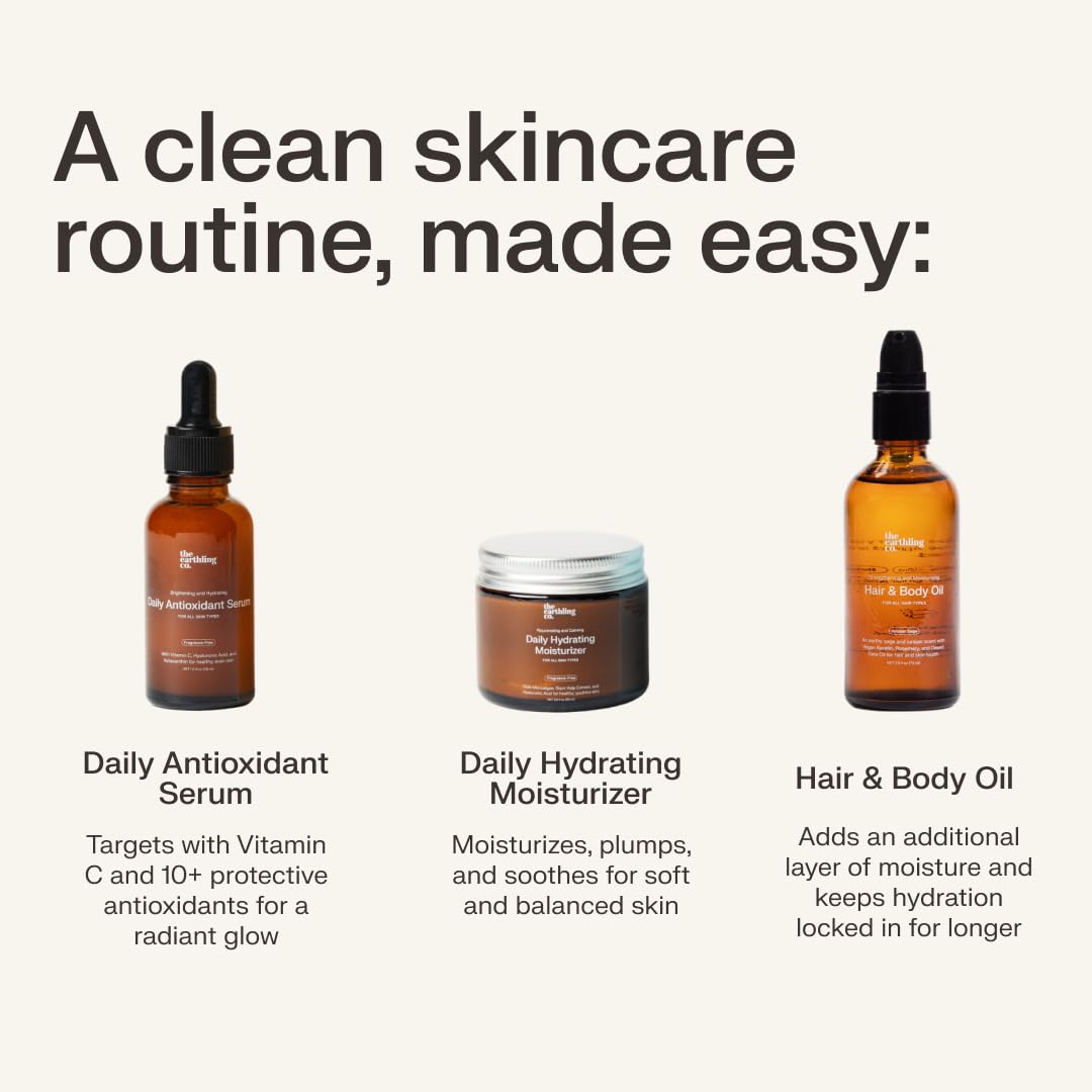 The Earthling Co. Daily Hydrating Moisturizer - Natural, Moisturizing Face Cream for AM & PM - Non-comedogenic and Fragrance-free with Hyaluronic Acid for Sensitive, Dry, and Oily Skin (2.0 fl oz)