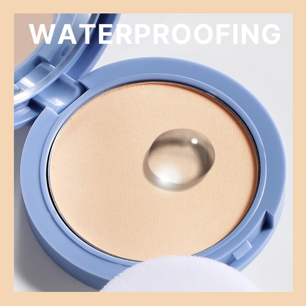 Kaely Pressed Face Powder Compact with Mirror and Puff, Makeup Setting Powder for Women Oily Skin, Oil Control Matte Powder Foundation Waterproof, polvo compacto perfection mate, 02 Natural Beige