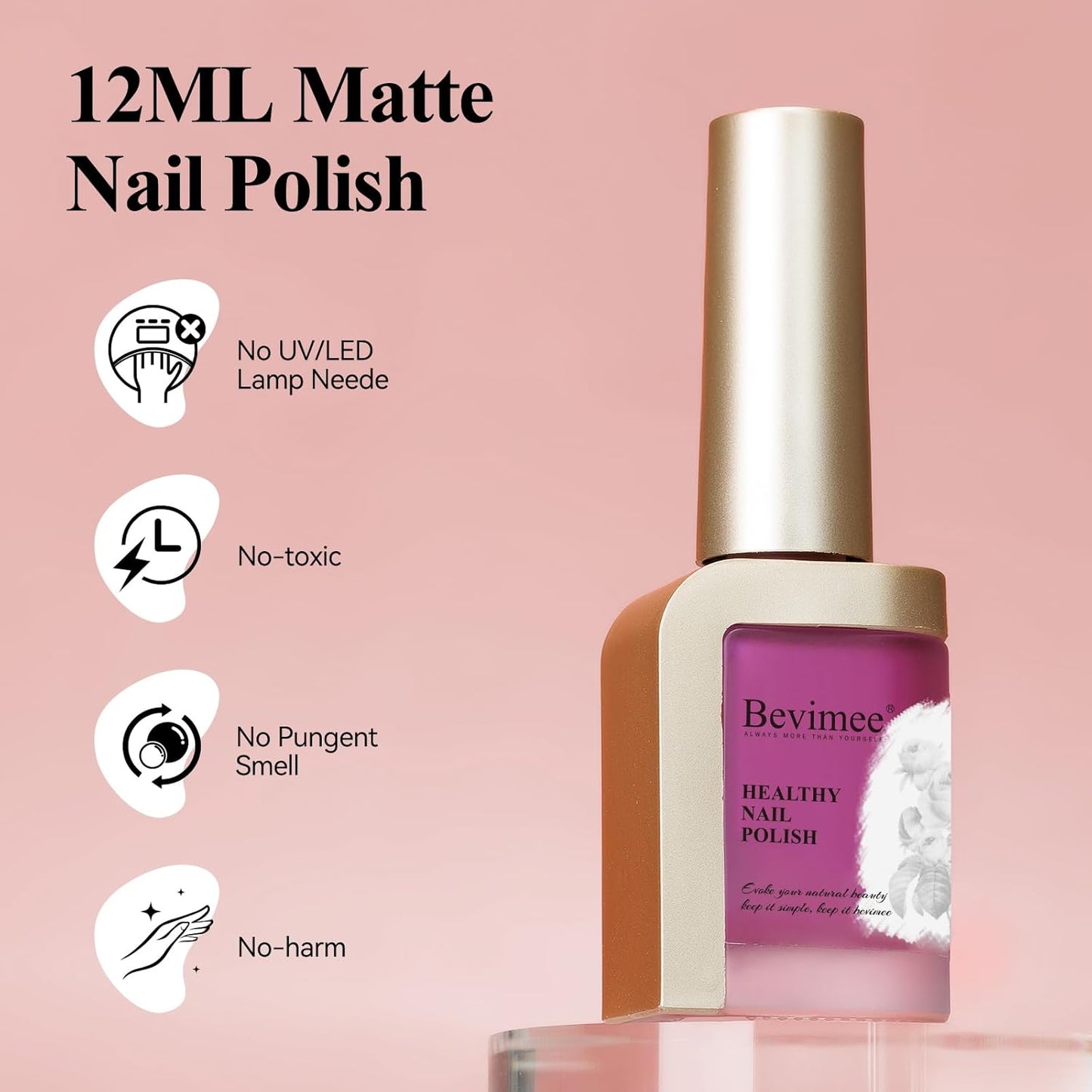 Matte Nail Polish, Air Quick Dry, Hot Pink Nail Lacquer Matte Finish, High Pigmented Long Lasting & Fast Drying Velvet Nail Polish For Nail Art, Mist Effect 12ml