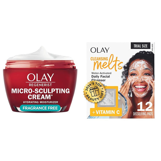 Olay Micro-Sculpting Cream, Fragrance-Free (1.7 oz) + Cleansing Melts Vitamin C Face Cleanser (12 ct) - Face Moisturizer for Women, Anti-Wrinkle, Firming Skin Care & Water-Activated Face Wash