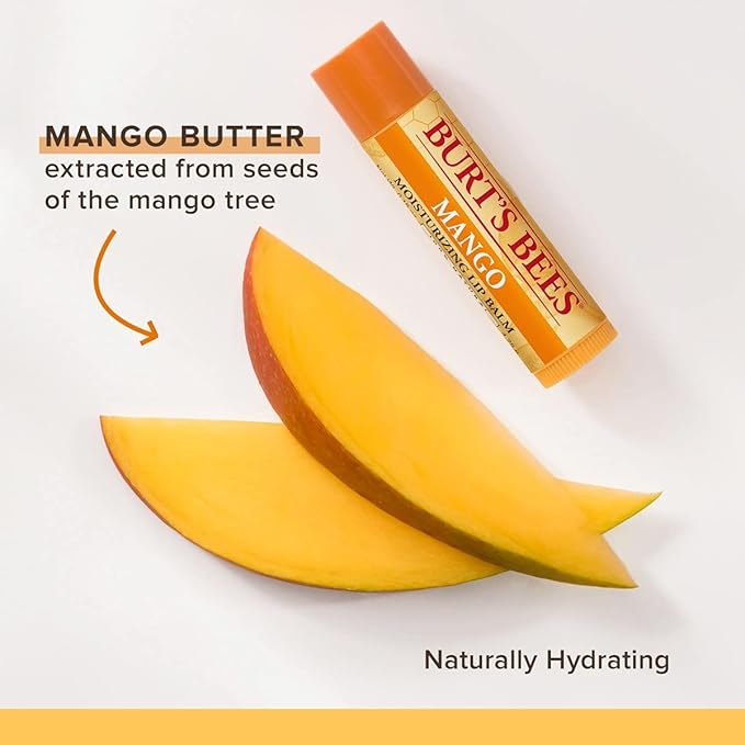 Burt's Bees Lip Balm - Mango, Lip Moisturizer With Responsibly Sourced Beeswax, Tint-Free, Natural Origin Conditioning Lip Treatment, 2 Tubes, 0.15 oz.