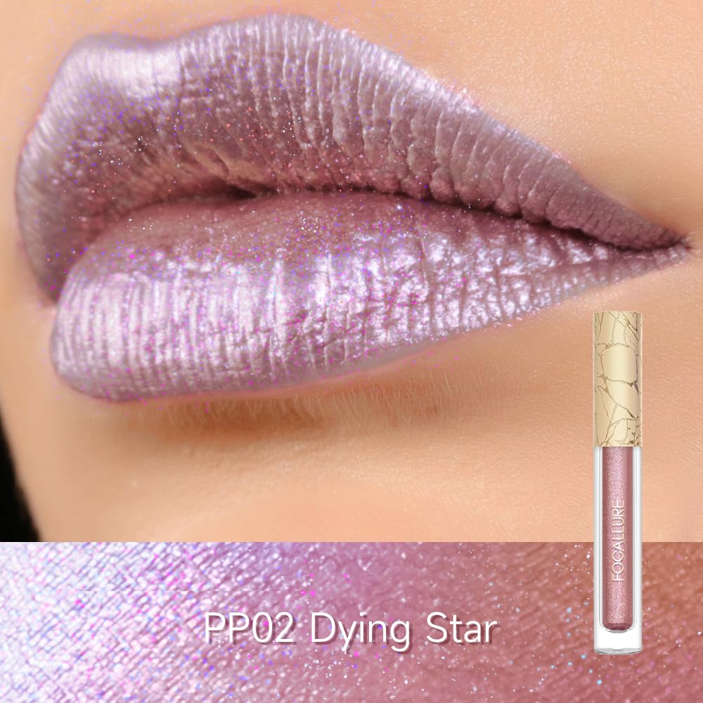 FOCALLURE Metallic Liquid Lipstick,Non Stick Cup Lip Gloss,High Impact Lip Color with Transfer-proof Wear,Long Lasting & Waterproof Lipstick Makeup for Women,Dying Star