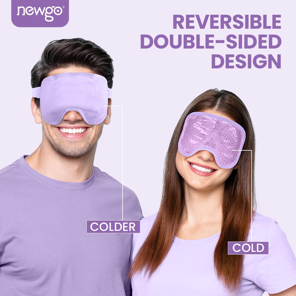 NEWGO Cooling Gel Eye Mask Reusable Cold Eye Mask for Puffy Eyes, Eye Ice Pack Eye Mask with Soft Plush Backing for Dark Circles, Migraine, Stress Relief - Purple